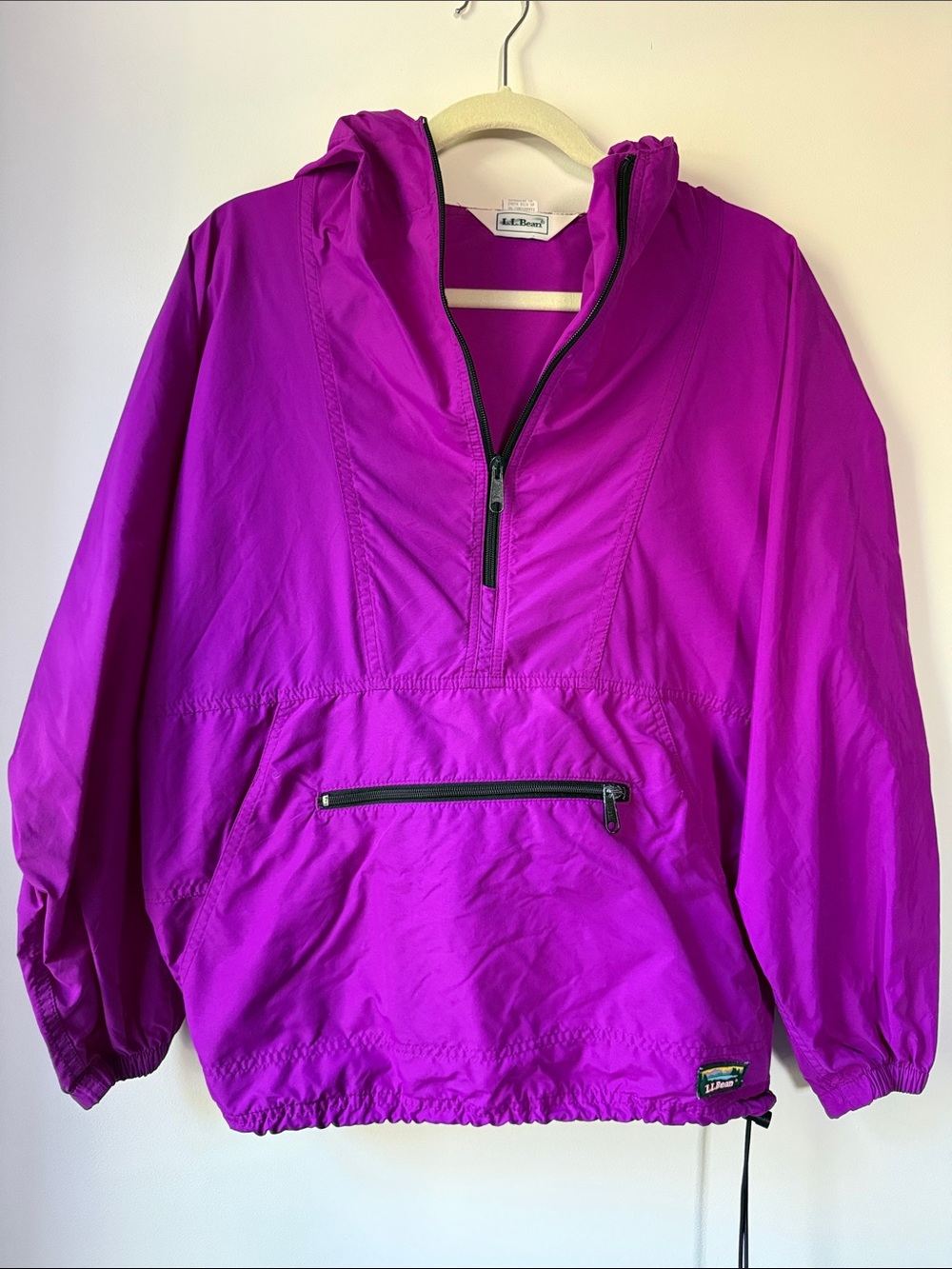 L.L. Bean Kids' Bright Magenta Hooded Pullover Rain Anorak